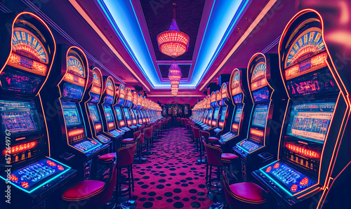 Billede på lærred Luxury casino interior with lots of slot machines