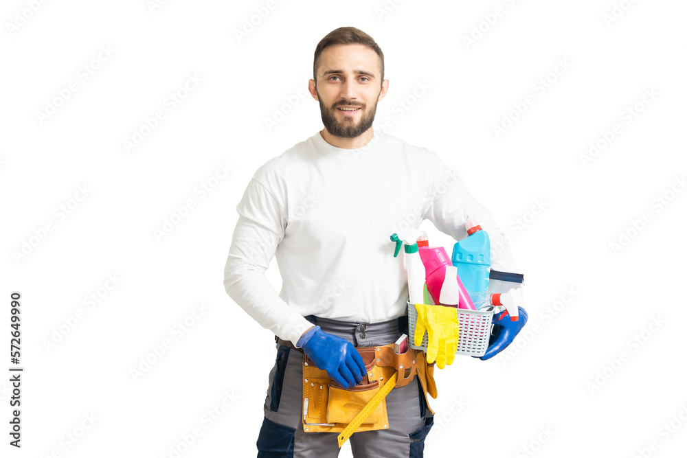cleaner worker in gloves with detergents cleaner worker in gloves with detergents