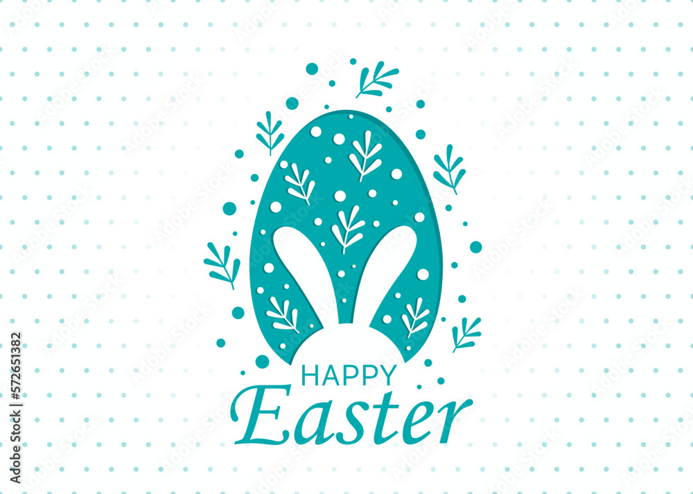 Cute hand-drawn Easter horizontal design with bunnies, flowers, easter eggs, a beautiful background, great for Easter Cards, banners, textiles, wallpapers - vector design.