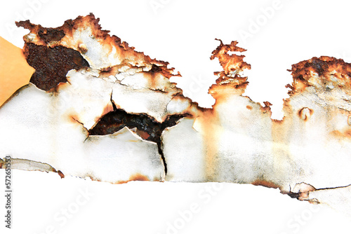 The old zinc for the wall is rusty and dirty isolated on white background. © Parichart