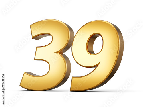 Golden metallic Number 39 thirty nine, White background 3d illustration photo