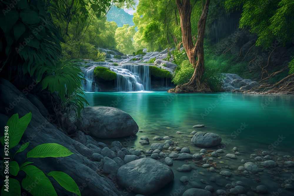 A Digital Dream: Generative AI Depicts a Natural Paradise at the Lake for Relaxation