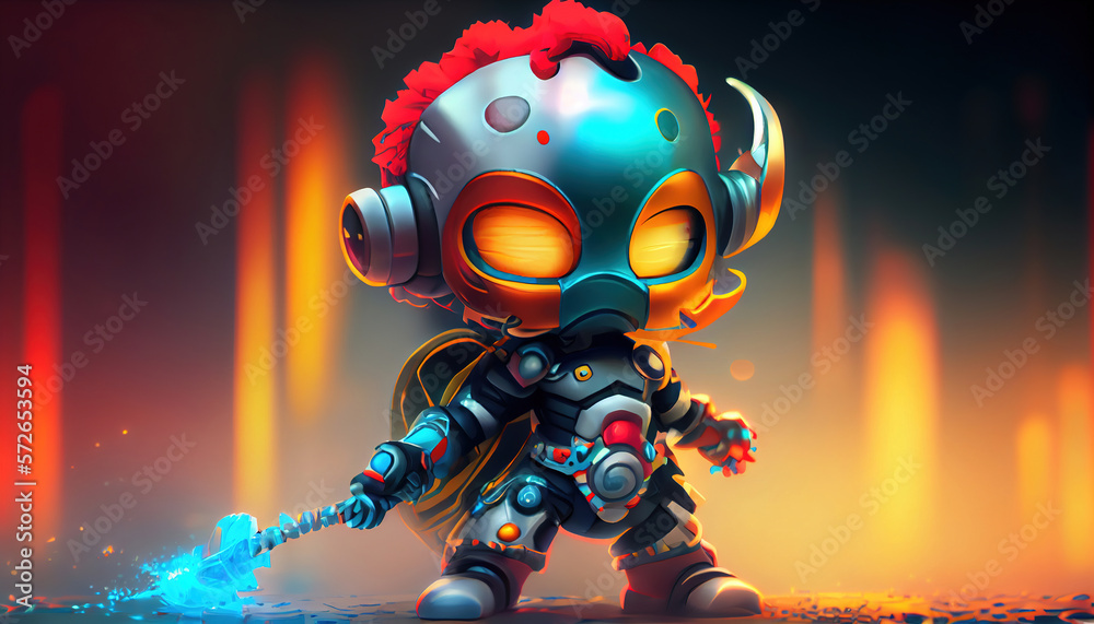 Illustration of a character robot with a blurred background. Generative AI. Illustration of a character robot with a blurred background. Generative AI.