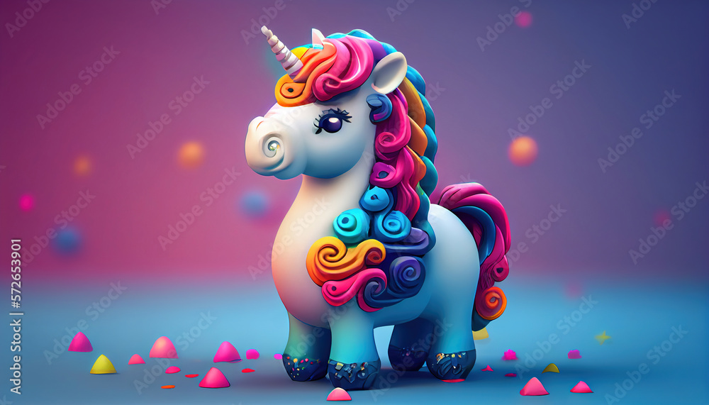 Naklejka premium Illustration of a little unicorn with a blurred background. Generative AI.