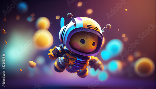 Illustration of an astronaut's bee with blurred galaxy background. Generative AI.