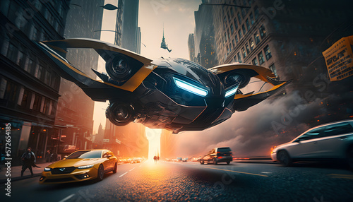 Flying Cars in a Futuristic City