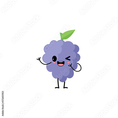 Frisky bunch of grapes with kawaii emoji. Flat design vector illustration of grapes on white background	