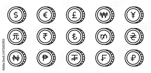 icon line world Currency coin. vector illustration