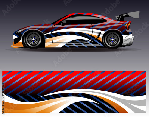 Car wrap design vector. Graphic abstract stripe racing background kit designs for wrap vehicle  race car  rally  adventure and livery