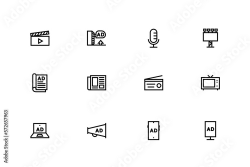 Advertisement placements icon set with adjustable line weight
