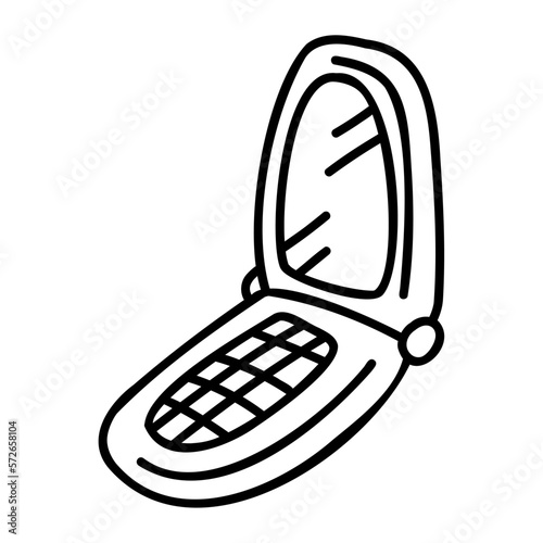 Cute doodle retro mobile phone from the collection of girly stickers. Cartoon white and black vector illustration.