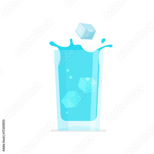 Glass of cool water with splashes. Vector illustration in trendy flat style isolated on white background.