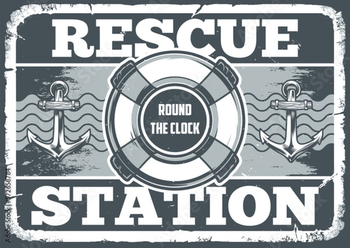 Rescue station vintage monochrome poster