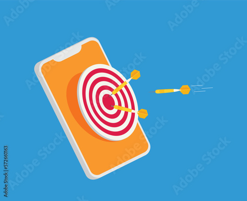 Mobile marketing and targeting. Smartphone with dartboard in the screen.