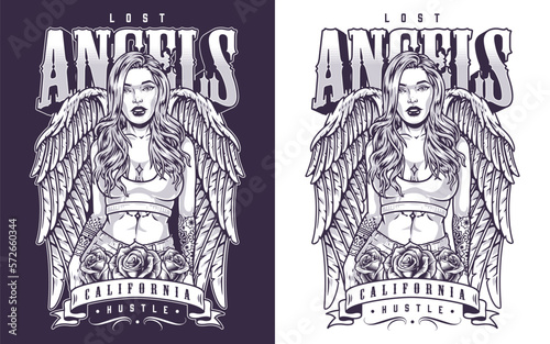 Lost angel girl flyer monochrome