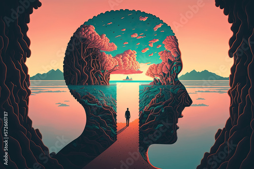 An Illustration Showing the Concept of Exploring the Mind, Self-discovery, Introspection, Soul Searching Within and Psychology photo