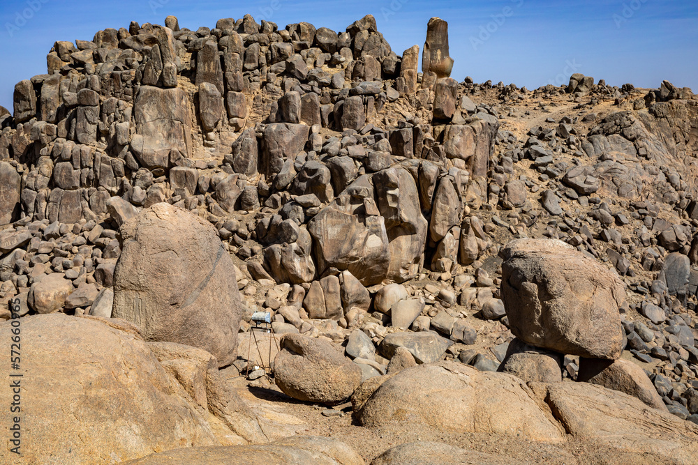 Ancient Egyptian Hieroglyphs. Aswan's Seheil Island, Most Known for the Famine Stele Carving. Aswan. Egipt. Africa. 