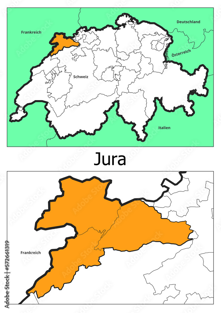 Schweiz Landkarte mit dem Kanton Jura Karte detailiert