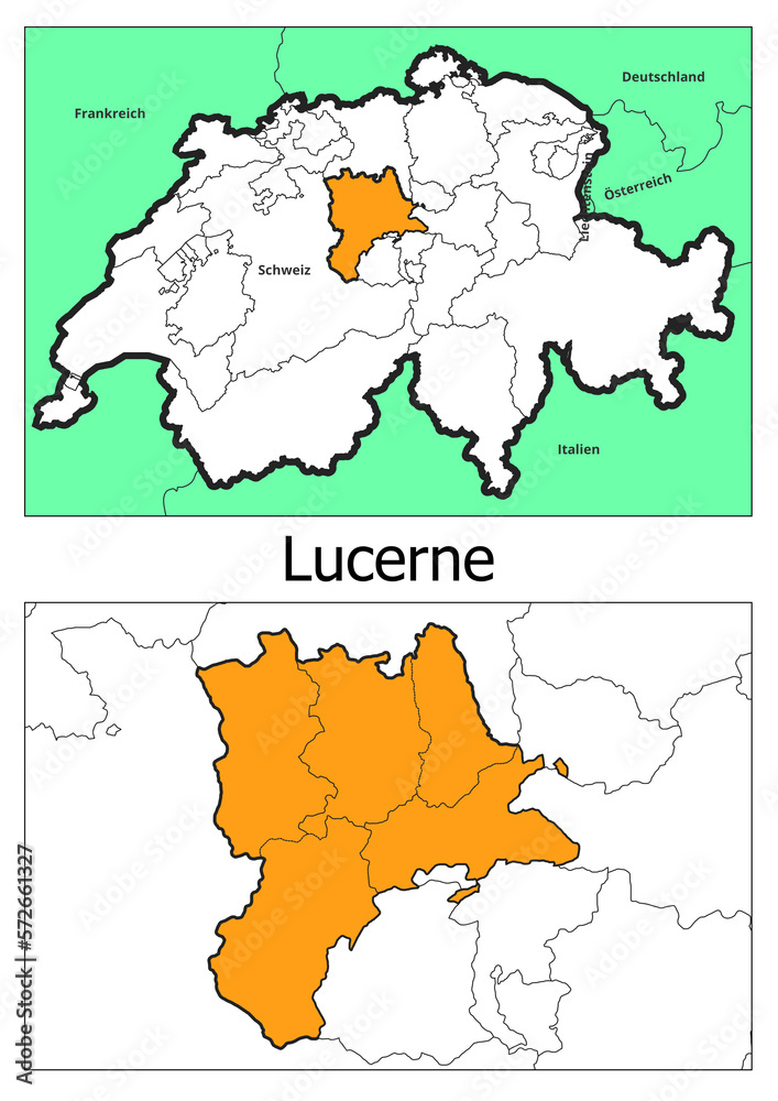 Obraz premium Schweiz Landkarte mit dem Kanton Lucerne Karte detailiert