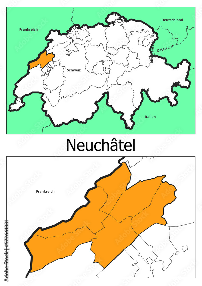 Schweiz Landkarte mit dem Kanton Neuchâtel Karte detailiert