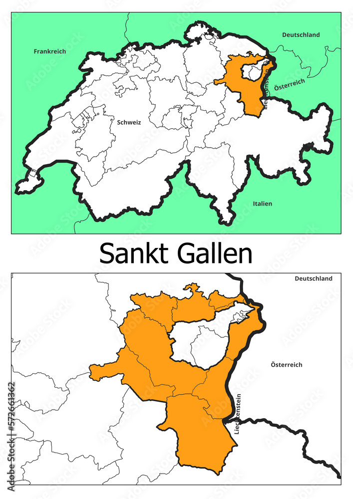 Schweiz Landkarte mit dem Kanton Sankt Gallen Karte detailiert
