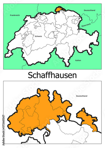 Schweiz Landkarte mit dem Kanton Schaffhausen Karte detailiert photo