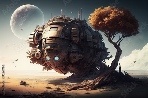 Fototapeta Naklejka Na Ścianę i Meble -  Sci-fi spaceship space ship. Transport intergalactic travel concept art. Generative AI