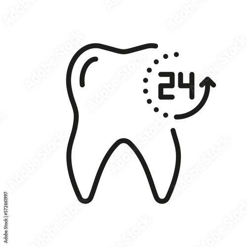 Dental Protection Line Icon. Freshness Tooth 24 Hours Linear Pictogram. Oral Care. Teeth Hygiene. Dentistry Outline Symbol. Dental Treatment Sign. Editable Stroke. Isolated Vector Illustration