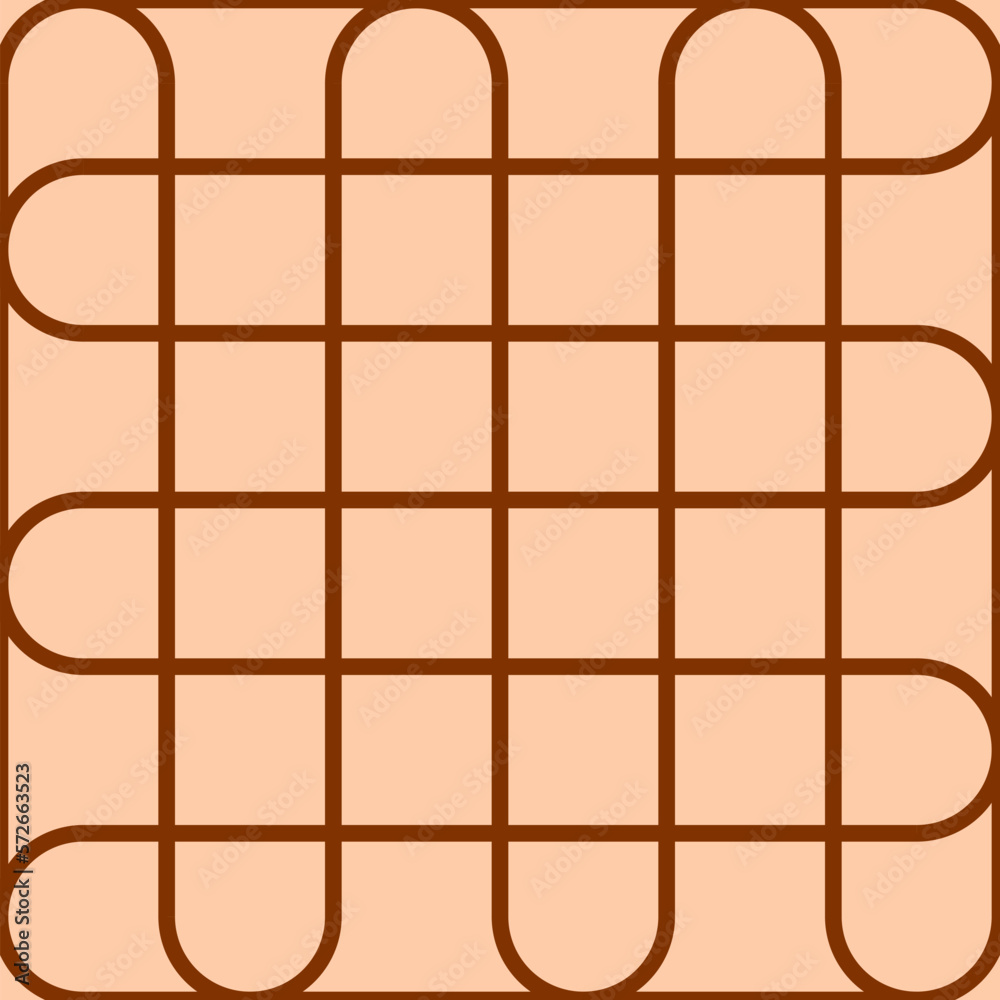 Seamless brown and beige vector graphic of alternate semi circles joined by long straight lines. Mirrored at 90 degrees to form a grid pattern Seamless brown and beige vector graphic of alternate semi circles joined by long straight lines. Mirrored at 90 degrees to form a grid pattern