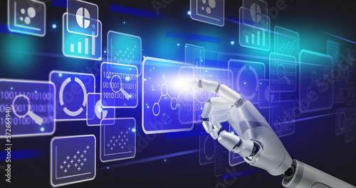 Robotic process automation RPA Document management system DMS for company digital transformation paperless workflow, better data search store share and security cloud technology. futuristic robot