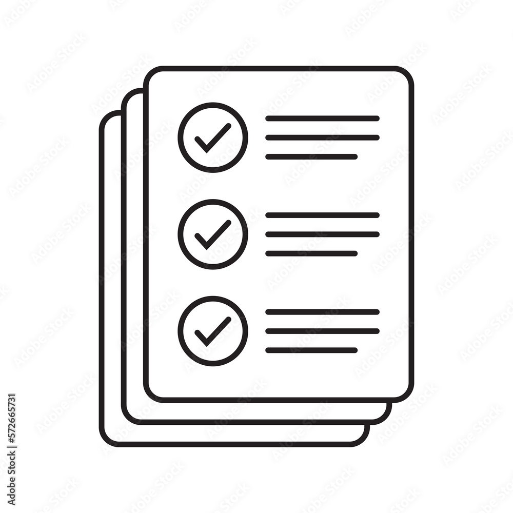 Checklist vector icon in line art style. Document icon, questionnaire icon, illustration isolated on white background for graphic and web design.