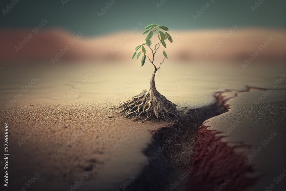 Small tree growing on a dry soil. Ecology, Earth day and Environment
