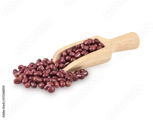 Red bean in wood spoon isolated  on transparent background