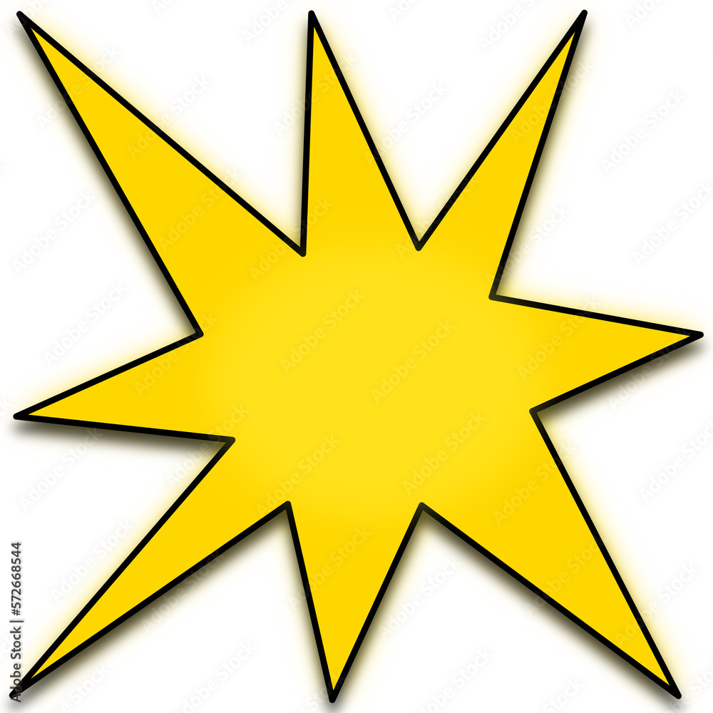 illustrazione con stella fumetto giallo con bordo nero su sfondo trasparente - obrazy, fototapety, plakaty 