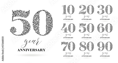 A set of logo designs from 30 to 39 years old. Number consists of a leaf pattern, no gradient fill. Anniversary logo design for holiday event, invitation, greeting, party, fashion, entertainment photo