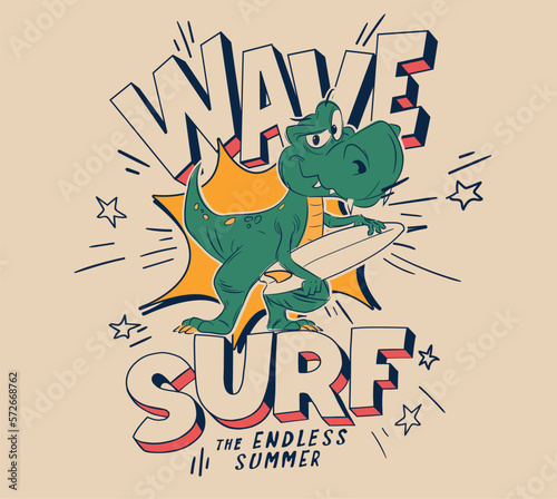 wave surf and cute dino print 