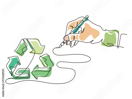 sketch lifestyle A014_hand hold the pen and painting recycle symbol to shows the concept of eco vector illustration graphic EPS 10 photo