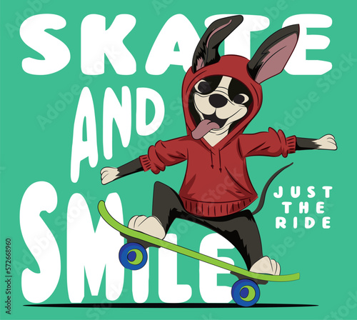 illustration of a dog skateboarding for t shirt design