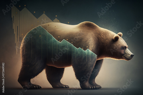 Bear or bearish market trend in crypto currency or stocks. Trade exchange graph. Traders concept. generative AI