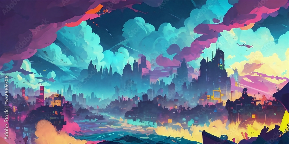 Dreamy Colorful Cloud Swirls Over Landscapes (Created using Generative AI)