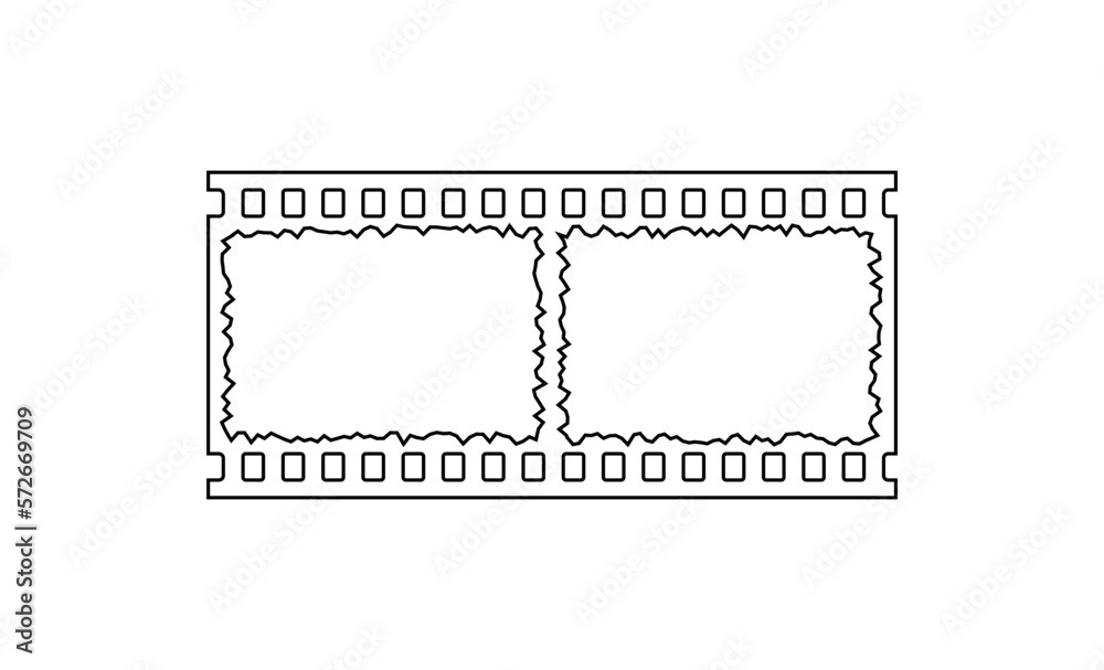 Fototapeta premium 35mm film strip outline retro vintage vector design with 2 frames on white background. Film reel editable stroke illustration to use in photography, television, cinema, photo frame. 