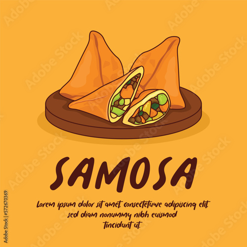 Hand drawn indian cuisine samosa illustration