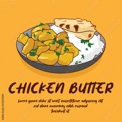 Hand drawn indian cuisine chicken butter illustration