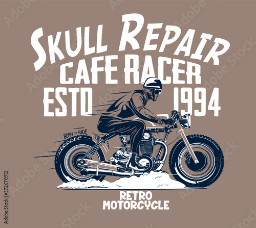 Hand drawing style of skull ride a motorcycle