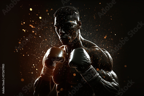 Silhouette of a boxer in the ring, ai generative