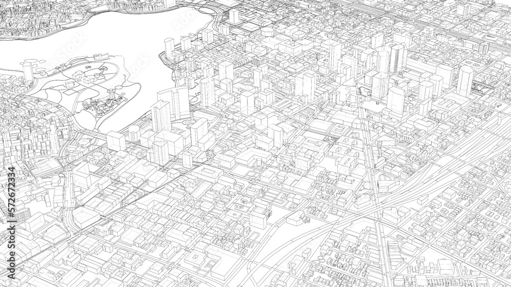 Cityscape Sketch. 3d illustration