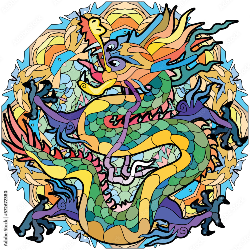 Zentangle dragon on mandala. Hand drawn decorative vector illustration Zentangle dragon on mandala. Hand drawn decorative vector illustration