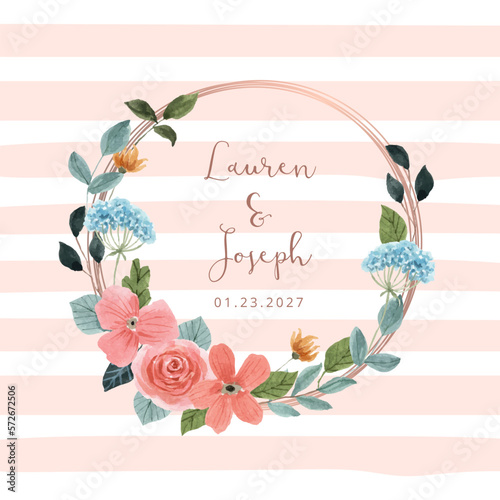 peach green floral watercolor wreath