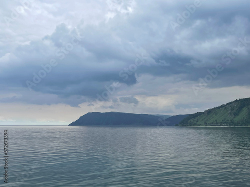 Heavy gray clouds over Baikal Lake