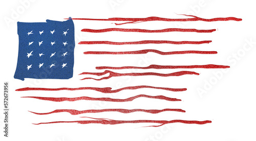 A USA flag painted in a loose and informal style is isolated on a transparent background.